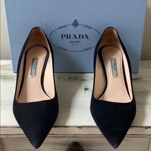 Black suede Prada pumps